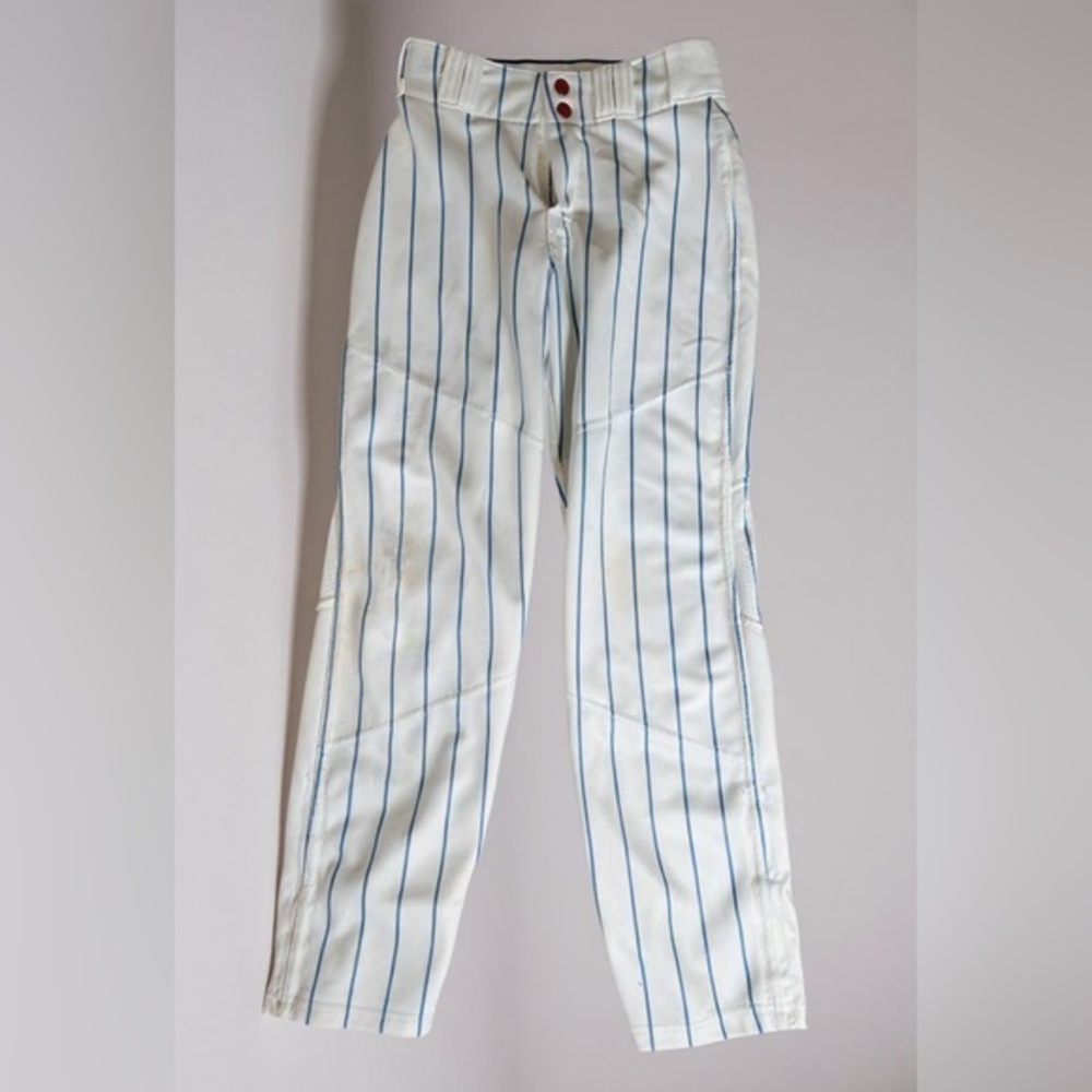 Youth Baseball White Pants with Blue Stripes